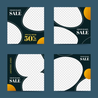 Sezon sonu reklam tasarımı illüstrasyonu, sosyal ağ iletisi için düzenlenebilir şablon seti