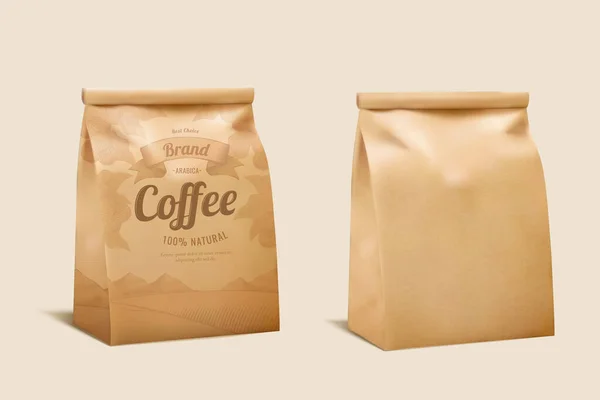 Pacote Papel Grão Café Design Mockup Ilustração Kraft Saco Conjunto — Vetor de Stock