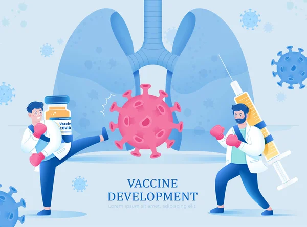 Férfi Tudósok Vakcinás Üveggel Fecskendővel Harcolnak Vírus Ellen Hogy Megvédjék — Stock Vector