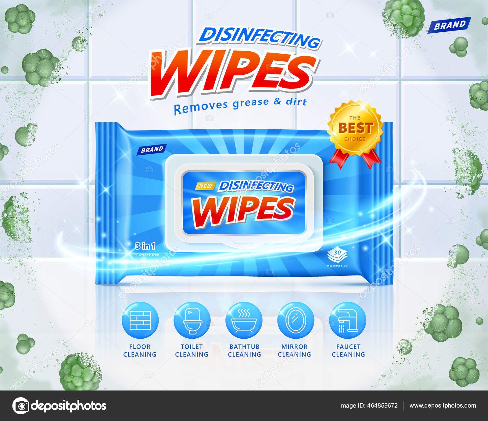 Disinfecting Wet Wipes Concept Protection Harmful Microbes Layout