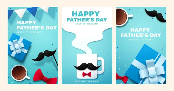 Collection Father Day Sale Background Paper Cut Layout Design Gift — Stock Vector