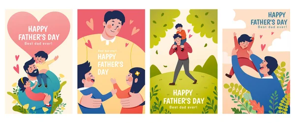 Set Father Day Illustrations Depict Dads Taking Care Children Concept — Stock Vector