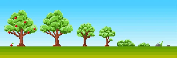 Pixel Estilo Arte Crescer Estágios Árvore Maçã Mudas Brotos Plantas —  Vetores de Stock