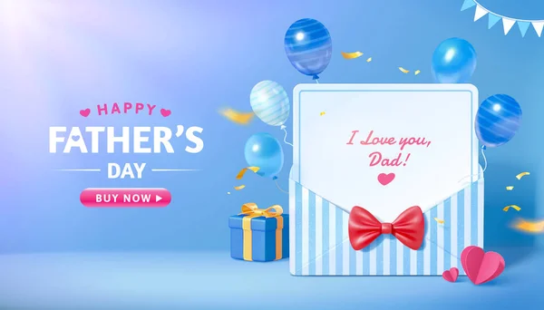 Sale Promo Banner Happy Father Day Layout Design Blue Stripe — Stock Vector