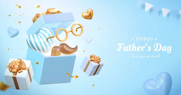 Father Day Sales Poster Design Illustrated Opened Gift Box Some — Stock Vector