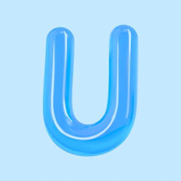 3D渲染蓝色气球字母U 由蓝色背景的水隔离而成 — 图库矢量图片
