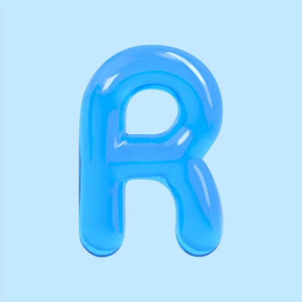 3D渲染蓝色气球字母R 用蓝色背景分离的水制成 — 图库矢量图片