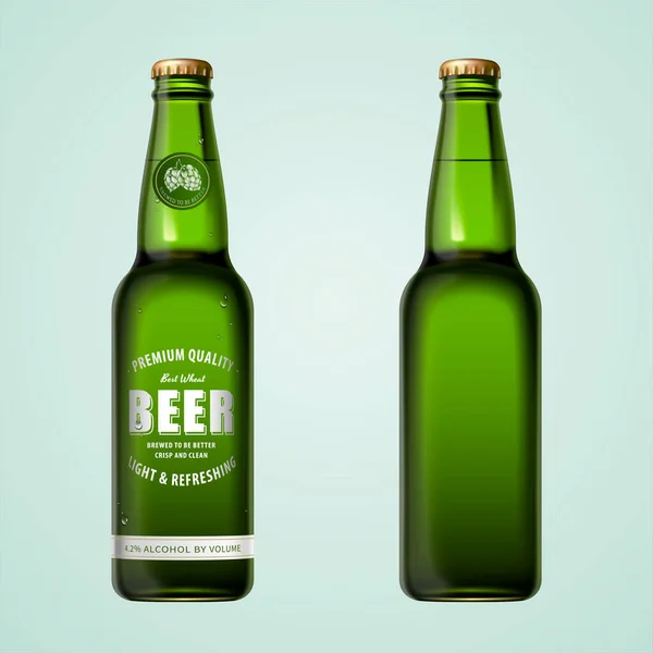 Weizenbierflaschenattrappen Illustration Einer Bierflasche Mit Etikett Und Einer Leeren Flasche — Stockvektor