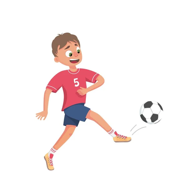 一个孩子在踢足球 一个孤立的角色的矢量图解 一个足球运动员男孩踢足球 儿童体育部分的说明 图库矢量图片