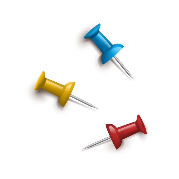 Drie Kantoorknoppen Geel Rood Blauw Knopen Voor Het Bevestigen Van — Stockvector