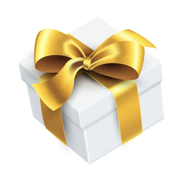 Caixa Presente Branco Com Arco Ouro Estilo Realista Embalagem Festiva —  Vetores de Stock
