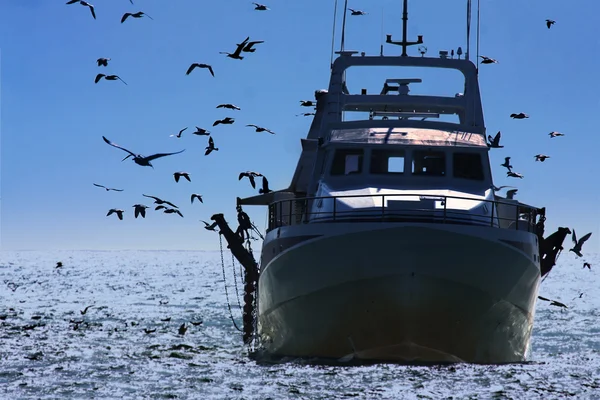 Fishing boats returning to the harbor — Stock Photo, Image