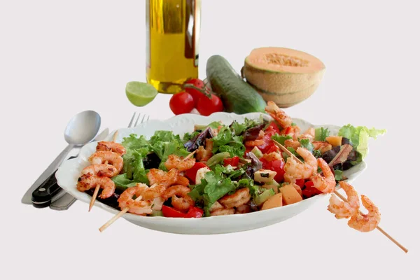 Gambas Savoureux Avec Salade Sauce — Photo