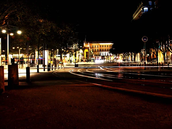 Nachtbeleuchteter Platz Französischen Bordeaux — Stockfoto