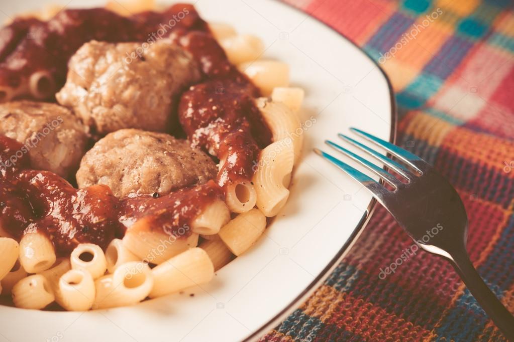 Pasta and meatballs with tomato sauce