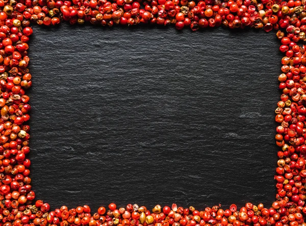 Piros Paprika Fekete Háttéren Fentről Lőtték Háttér Textúrák — Stock Fotó