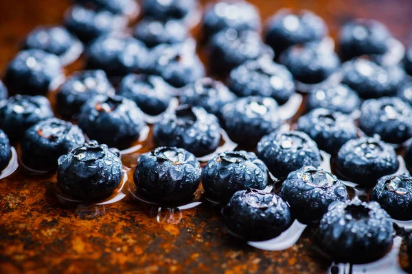 Freshly Harvested Blueberries Water Drops Selective Focus — Stock Photo, Image