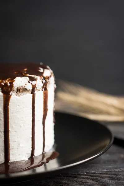 Gâteau crémeux avec glaçage au chocolat — Photo