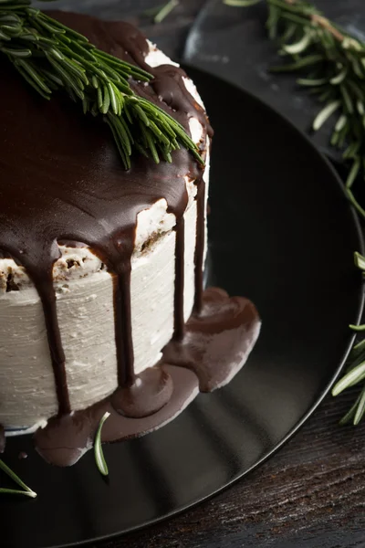 Κρεμώδες κέικ με γλάσο σοκολάτας — Φωτογραφία Αρχείου