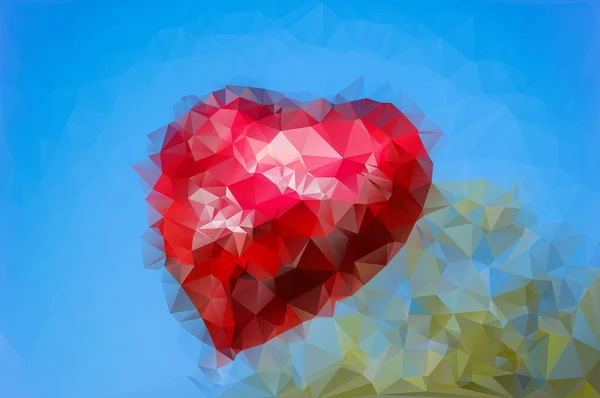 Piros felfújható sokszögű szíve ellen, blue sky. Mozaik vektoros illusztráció. — Stock Fotó