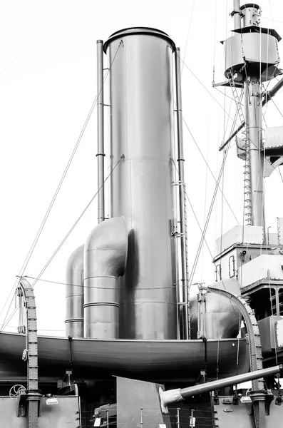 Chimneys of the old armored cruiser. — Stock Photo, Image