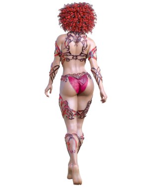 Savaşçı Amazon kadın. Uzun saçlı. Kaslı atletik vücut. Açık sözlü, kışkırtıcı bir duruş sergileyen bir kız. Kavramsal moda sanatı. 3D görüntüyü izole et. Merhaba anahtar..