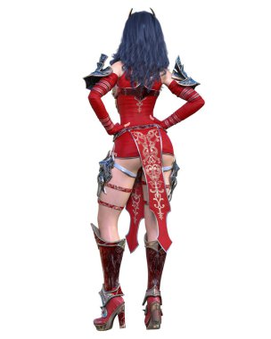 Savaşçı Amazon kadın metal bıçak. Uzun koyu renk saç. Komik kahraman. Kaslı atletik vücut. Agresif duruş gösteren kız.