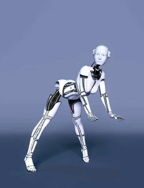 Robot Woman White Metal Droid Android Girl Artificial Intelligence Cybernetyczny — Zdjęcie stockowe