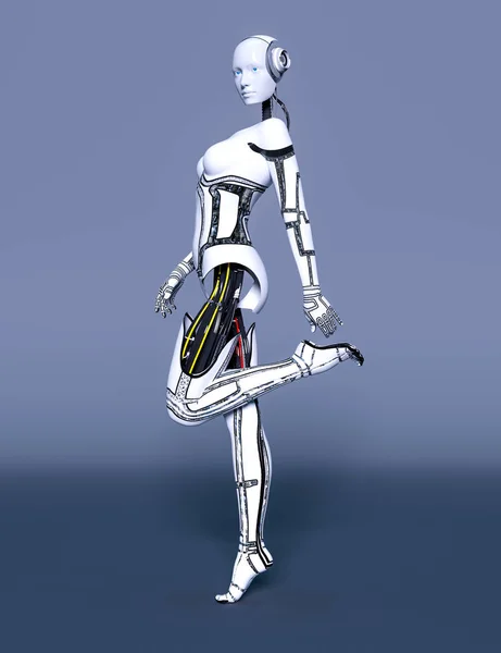 Robot woman.White metal droid.Android girl.Artificial Intelligence.Cybernetic mechanism.Neural networks.Conceptual fashion art.3D render illustration.Studio, high key.