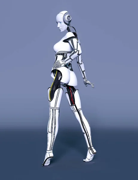 Robot Woman White Metal Droid Android Dívka Artificial Intelligence Cybernetic — Stock fotografie