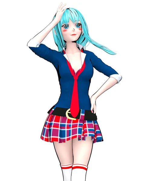 애니메이션 여대생의 커다란 파란색 Skirt Cage Cartoon Comic 스케치 스케치 — 스톡 사진