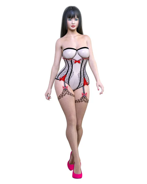 Alto Corsetto Donna Sexy Calze Garters Burlesque Show Girl Magnifico — Foto Stock