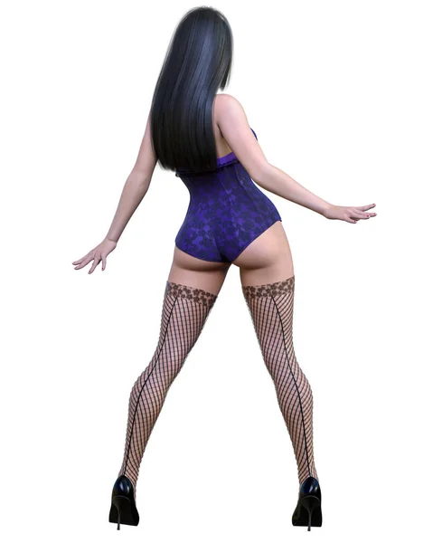 背の高いセクシーな女性のコルセットとストッキングガーター バーレスクショー Girl壮大な官能的な形 コンセプチュアルなファッションアート 誘惑率直な立場 3Dレンダリング分離イラスト — ストック写真