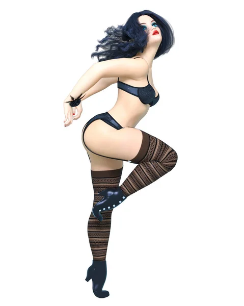 느릅나무 인형큰 파란색 Woman Cabaret Retro Style Black Bikini Garter — 스톡 사진