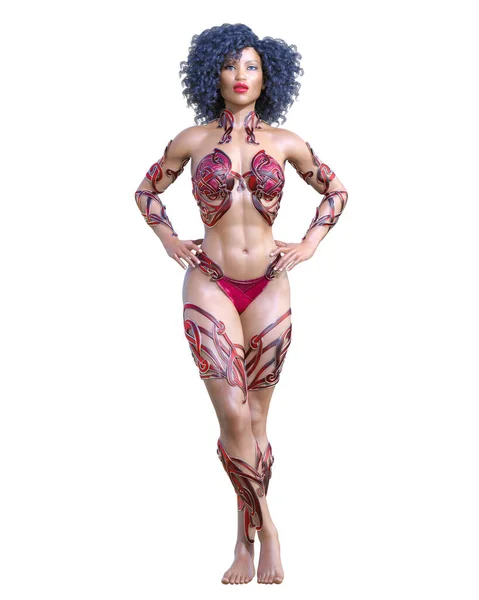 Mulher Guerreira Amazona Cabelo Comprido Corpo Atlético Muscular Menina Pose — Fotografia de Stock