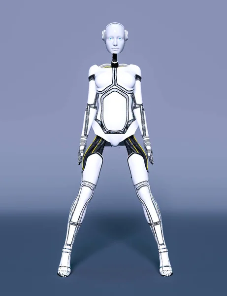 Robot Woman White Metal Droid Android Girl Artificial Intelligence Cybernetyczny — Zdjęcie stockowe