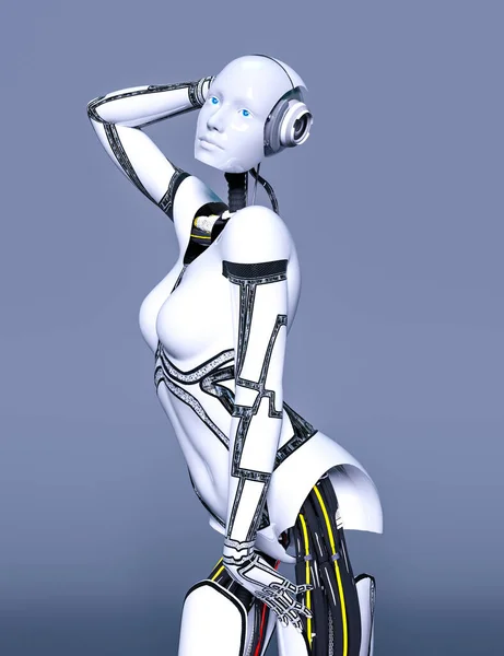 Робот Жінка Білий Метал Droid Android Girl Artificial Intelligence Cybernetic — стокове фото