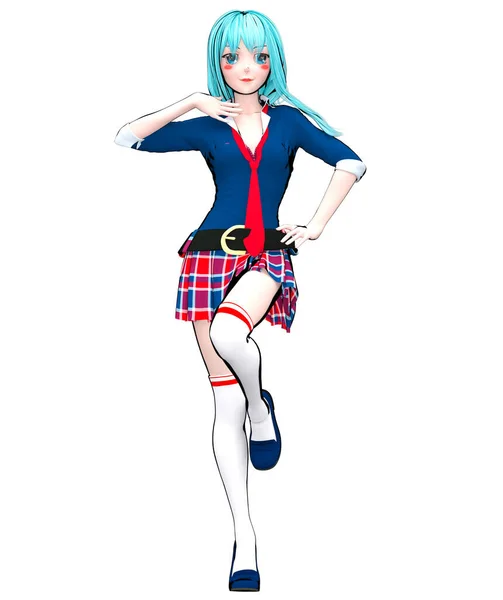 Sexy Anime Doll Japanese Schoolgirl Big Blue Eyes Bright Makeup — Stock Photo, Image