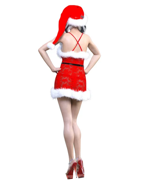 Ung Vacker Santa Girl Short Röd Sexig Transparent Festlig Klänning — Stockfoto