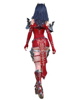 Savaşçı Amazon kadın metal bıçak. Uzun koyu renk saç. Komik kahraman. Kaslı atletik vücut. Agresif duruş gösteren kız.