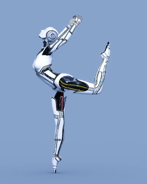 Robot kadın. Beyaz metal droid. Android kız. Yapay Zeka. Sibernetik Mekanizma. Sinir ağları..