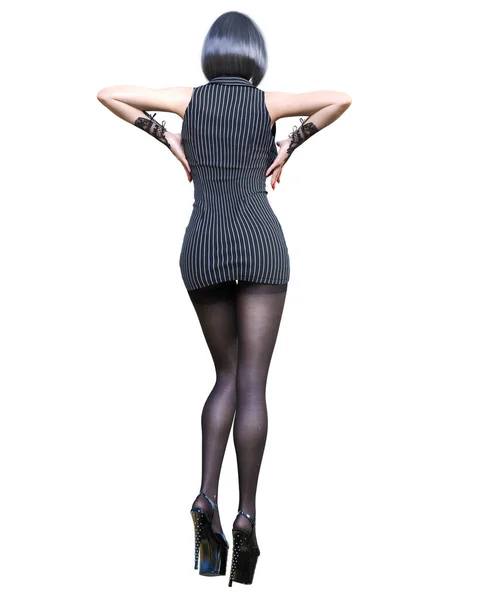 Bella Donna Sexy Nero Super Mini Abito Collant Pantyhose Woman — Foto Stock
