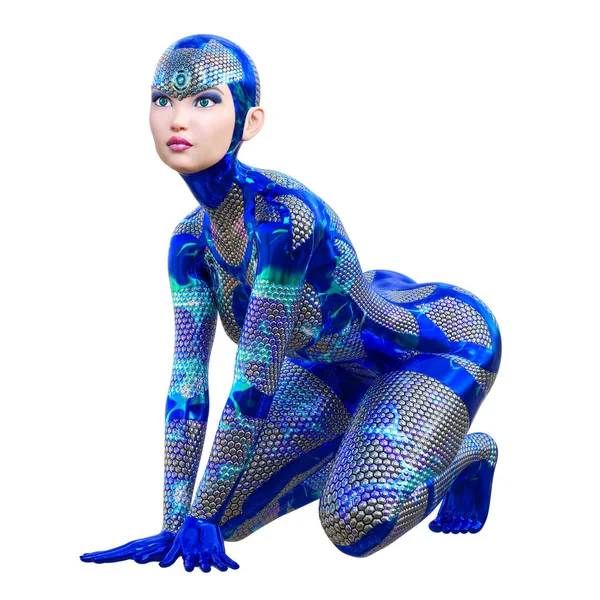 Squama Armor Exovantantファッションアート 女の子は率直に挑発的な立っています 3Dレンダリングは イラストを隔離します コミックヒーロー — ストック写真