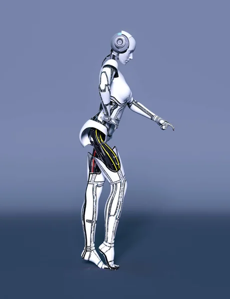 Robot Woman White Metal Droid Android Girl Artificial Intelligence Cybernetyczny — Zdjęcie stockowe