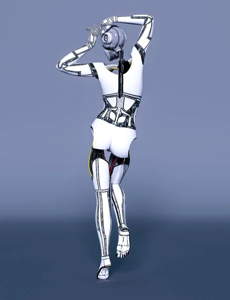 Robot Woman White Metal Droid Android Girl Artificial Intelligence Cybernetic —  Fotos de Stock