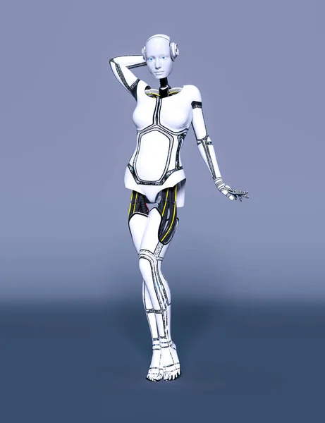 Robot Woman White Metal Droid Android Girl Artificial Intelligence Cybernetic —  Fotos de Stock