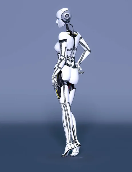 Робот Жінка Білий Метал Droid Android Girl Artificial Intelligence Cybernetic — стокове фото