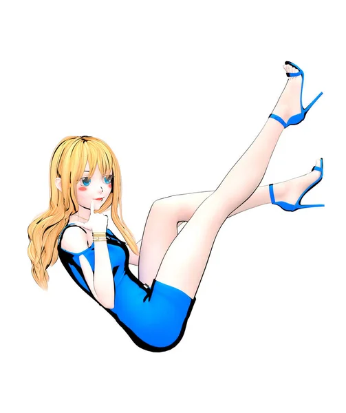 Rendere Sexy Anime Bambola Ragazza Giapponese Grandi Occhi Blu Trucco — Foto Stock