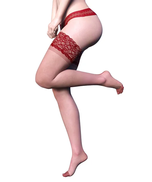Krásné Dlouhé Štíhlé Sexy Ženské Nohy Červené Kalhotky Punčochy Krásné — Stock fotografie