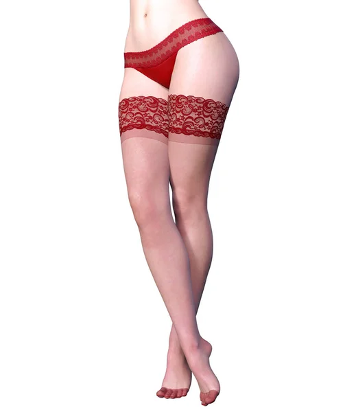Красиві Довгі Стрункі Сексуальні Жіночі Ноги Червоні Трусики Панчохи Красива — стокове фото